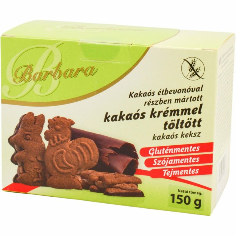 Barbara gluténmentes kakaókrémmel töltött csokitalpas keksz (150 g)