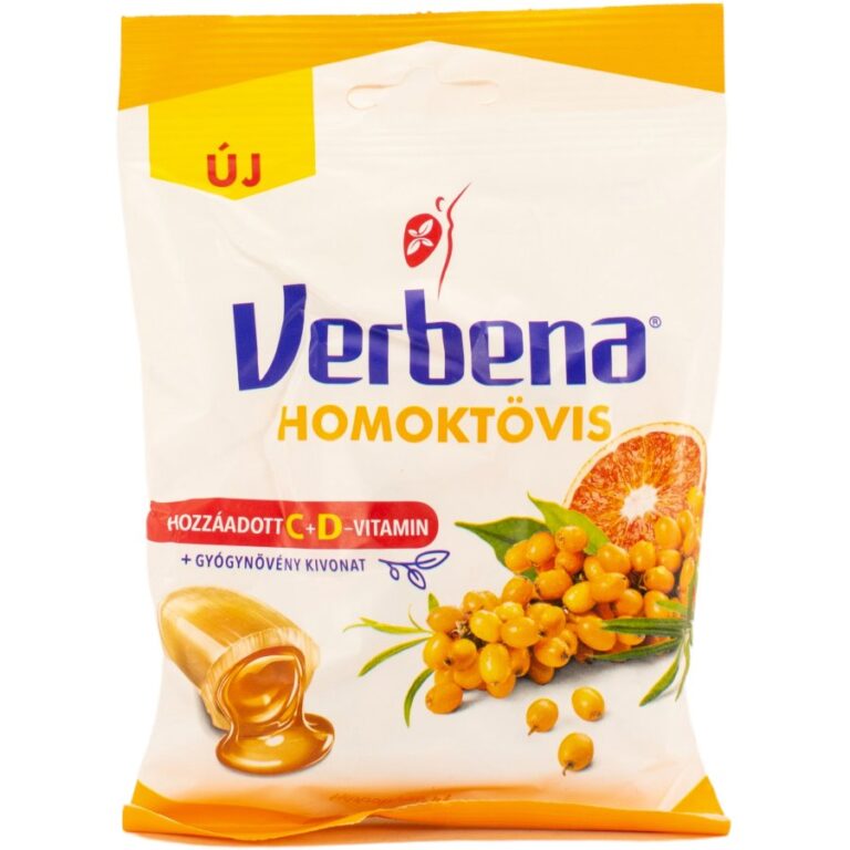 Verbena töltött keménycukorka homoktövissel, naranccsal, hozzáadott C+D vitaminnal. (60 g)