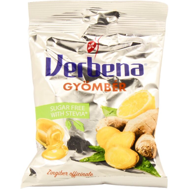 Verbena Sugar Free Gyömbér Light - cukormentes töltött keménycukorka gyömbérrel és C-vitaminnal (60 g)